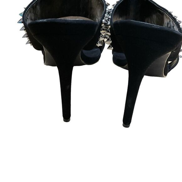 Steve Madden Radar Heels Sandals Black Silver Toned Studded Bands 4.5” Heels 8.5 - Picture 6 of 16